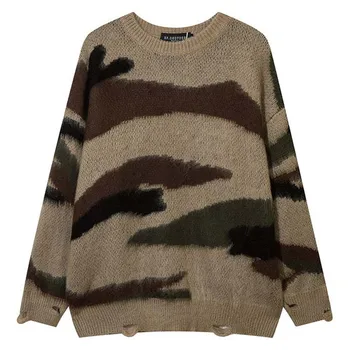Vyrų Megztinis, Vintage Paslėpti Skylę Pliušinis Megzti Megztinis Žiemos Mados Hip-Hop Storio Mados Streetwear Laisvi Megztiniai Negraži