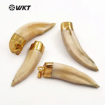 WT-P241 WKT Didmeninė originalus vilkų tooths pakabučiai su aukso spalvos dangteliu nuostabi raw ragų, kaulų karolius, papuošalai priėmimo