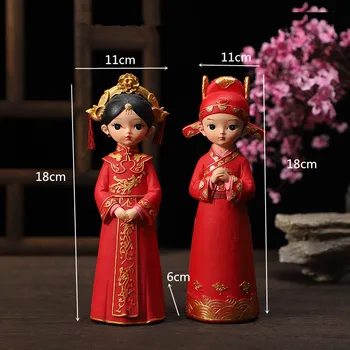 nemokamas pristatymas Elegantiškas Raudonas Tradicinę Kinų Stiliaus Nuotaka ir Jaunikis Vestuvių Tortas Topper Figūrėlės vestuvių dovanos džiaugtis