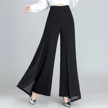 Šifono Pločio Kojų Kelnės Aukštu Juosmeniu Atsitiktinis Juodas Elegantiškas Kelnės Moterims Korėjos Mados Drabužių 2022 Naujas Baggy Pantalon Femme