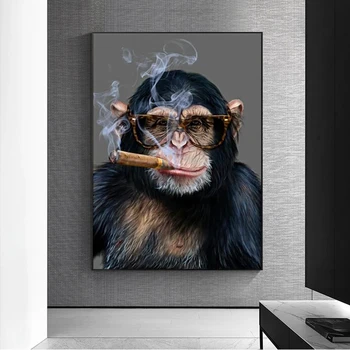 Šiuolaikinės Rūkymas Beždžionė Orangutan Drobės Plakatai, Tapyba ir grafika Cool Gyvūnų Sienos Meno Nuotrauką Kambarį Namų Dekoro
