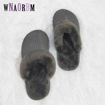 Žiemos vyrų mados namų šlepetės 100% avių kirpimo kailiniai šilti, batai ponios slydimo butas batai vyriški kailiniai šlepetės 36-44