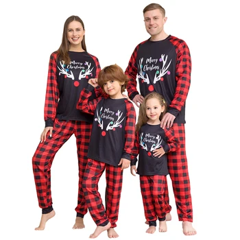 Žiemą, Rudenį Kalėdų Pižama Šeimos Atitikimo Komplektus Mergaitės Berniukai Raudonas Pledas Namų Drabužių Rinkinį, Motina, Tėvas, Duktė Sleepwear